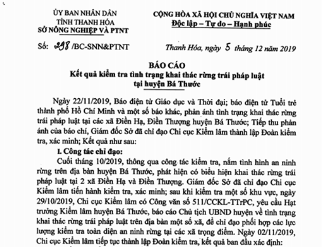 Báo cáo của Giám đốc Sở NN&PTNT tỉnh Thanh Hóa.