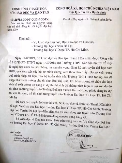 Công văn của Sở GD&ĐT tỉnh Thanh Hóa.