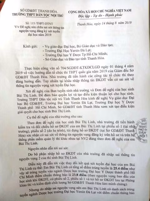Văn bản của Trường THPT Dân tộc Nội trú tỉnh Thanh Hóa.