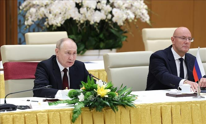 Tổng thống Liên bang Nga Vladimir Putin phát biểu tại cuộc hội kiến. Ảnh: Dương Giang/TTXVN Tổng thống Liên bang Nga Vladimir Putin phát biểu tại cuộc hội kiến. Ảnh: Dương Giang/TTXVN