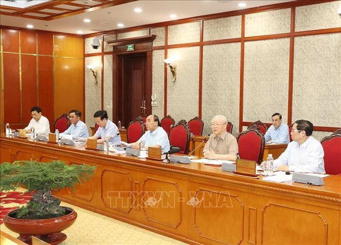 Tổng Bí thư Nguyễn Phú Trọng phát biểu kết luận cuộc họp. Ảnh: Trí Dũng/TTXVN