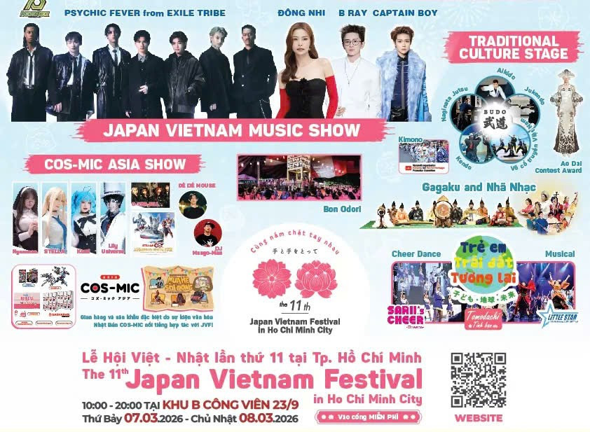 Poster chính thức Lễ hội Việt - Nhật lần thứ 11 tại TPHCM với chủ đề “Cùng nắm chặt tay nhau, Trẻ em - Trái đất - Tương lai”.