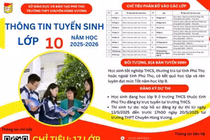 Trường THPT Chuyên Hùng Vương được giao chỉ tiêu tuyển sinh 595 học sinh vào lớp 10 năm học 2025 - 2026 (ảnh: Trường THPT Chuyên Hùng Vương).