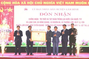 Lãnh đạo UBND huyện Lâm Bình (tỉnh Tuyên Quang) đón chứng nhận di sản văn hóa phi vật thể quốc gia "Tri thức và tập quán trồng lúa nước của người Tày".