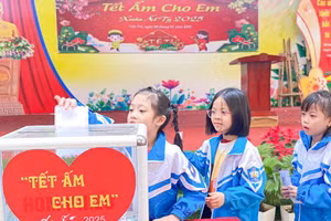 Học sinh trường Tiểu học Đinh Tiên Hoàng (TP Việt Trì, tỉnh Phú Thọ) hưởng ứng chương trình “ Tết ấm cho em”.
