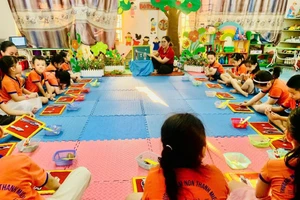 Giờ học của các bé trường Mầm non Thanh Miếu.
