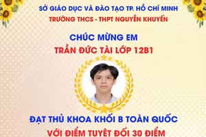 Trần Đức Tài đạt thủ khoa khối B toàn quốc. Ảnh: Website trường.