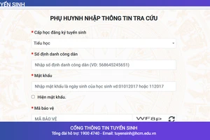 Cổng thông tin tuyển sinh đầu cấp của Sở GD&ĐT TPHCM. Ảnh: CHỤP MÀN HÌNH.
