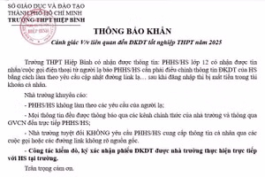 Trường THPT Hiệp Bình ra thông báo khẩn. Ảnh: NTCC
