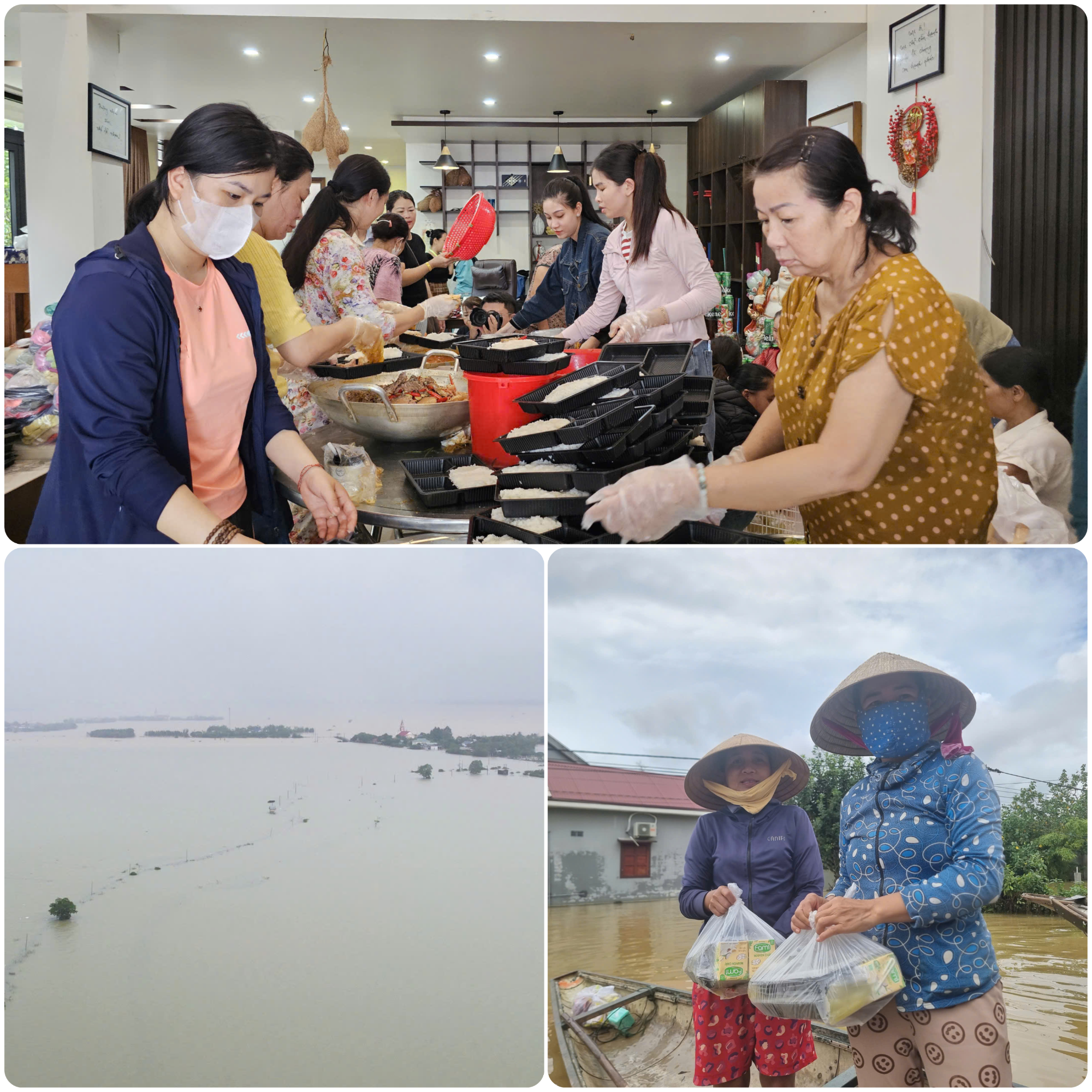 Chị Phượng cho biết, chia sẻ với khó khăn của người dân vùng lũ, gia đình tự bỏ tiền mua thực phẩm, cùng bạn bè, người thân chung tay nấu nướng chuyển đến bà con. anh-lu-2.png