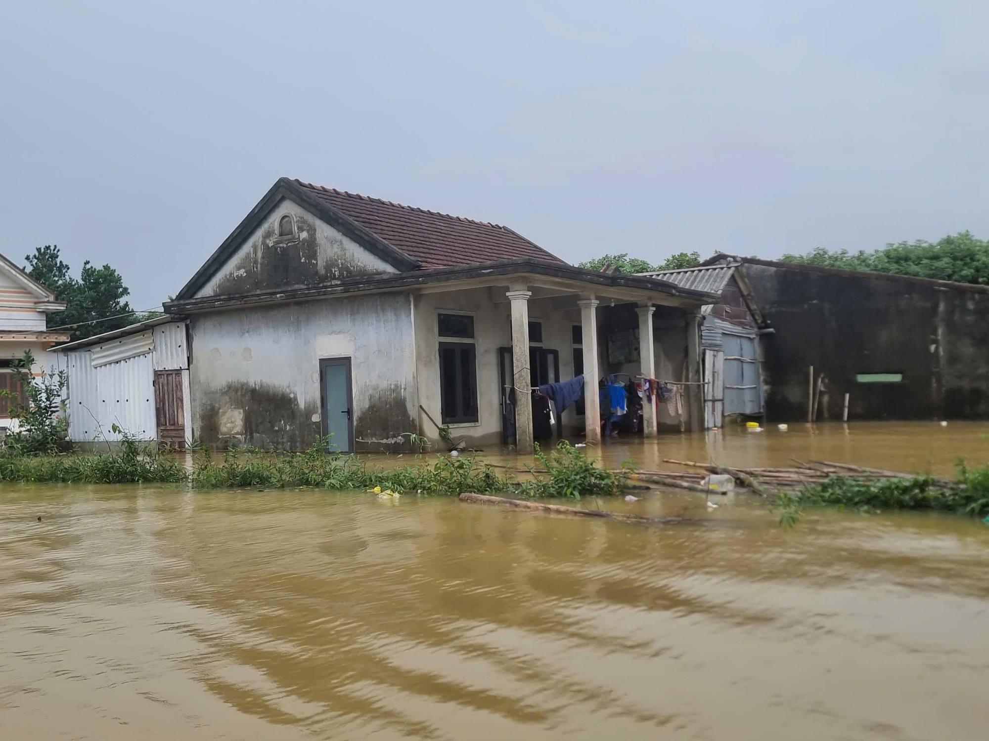 Hiện nước chưa có dấu hiệu rút xuống nên nhiều hộ phải di chuyển đến nơi cao. 1546633189548250458.jpg