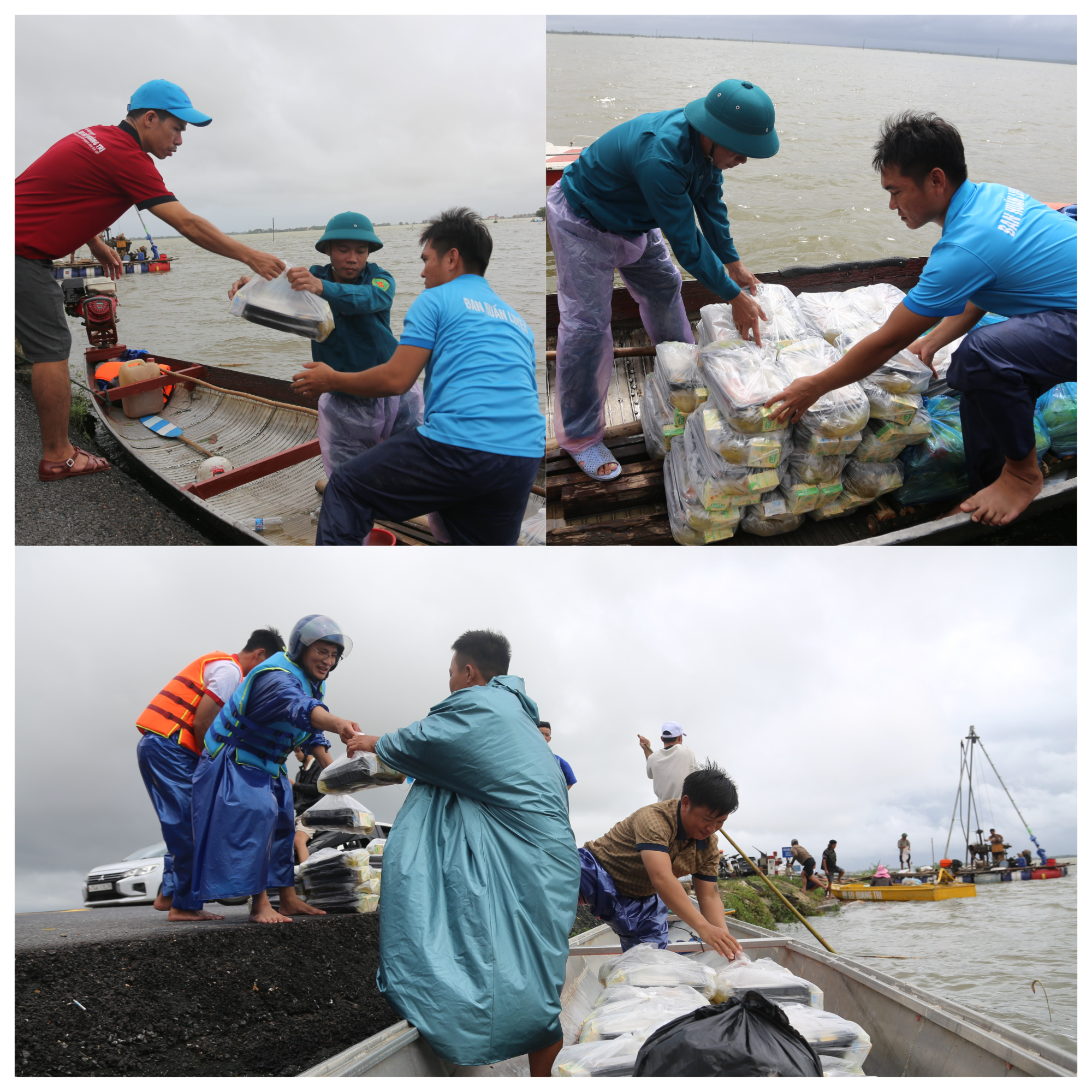 Tiếp nhận cơm và các loại nhu yếu phẩm để chuyển đến bà con, anh Nguyễn Văn Cường (SN 1993, trú ở thôn An Thơ, xã Nam Hải Lăng) cho biết, thôn có 35 hộ dân đều bị ngập gần 1 tuần nay. Nơi ngập sâu nhất hơn 1,5m. anh-lu-3.png