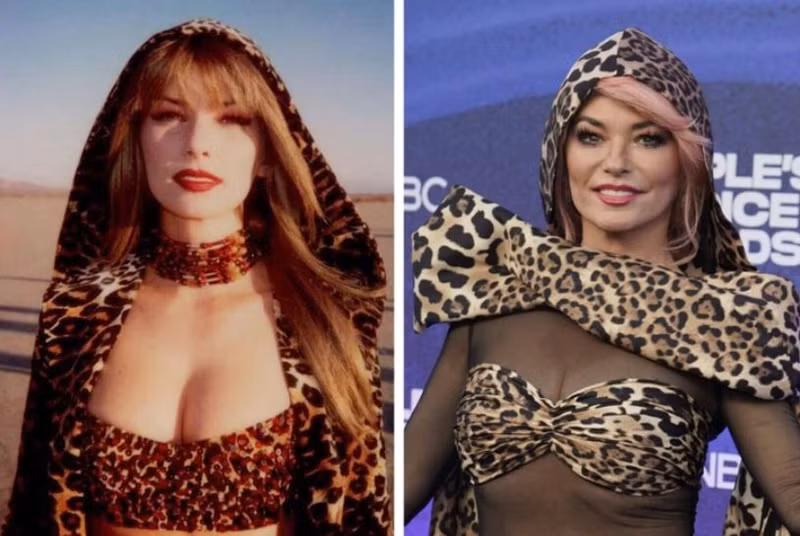 Hình ảnh nữ ca sĩ Shania Twain năm 1998 và 2022. Cách mặc lại quần áo cũ đẳng cấp của sao Hollywood