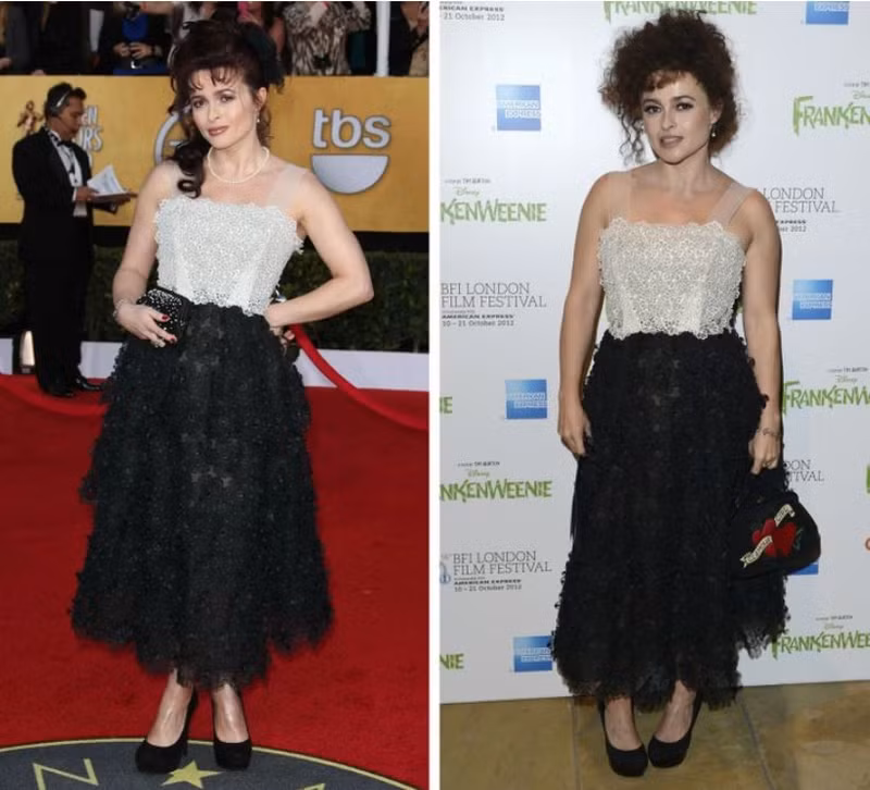 Hình ảnh nữ diễn viên Helena Bonham Carter năm 2011 và 2012. Cách mặc lại quần áo cũ đẳng cấp của sao Hollywood