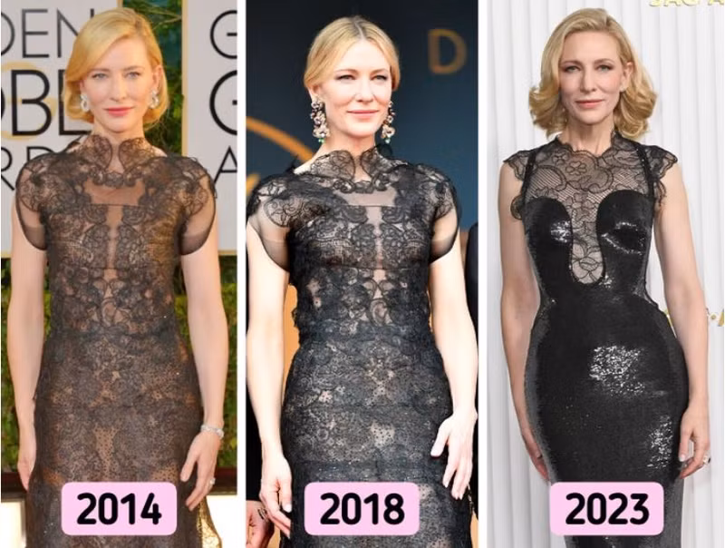 Hình ảnh nữ diễn viên điện ảnh Cate Blanchett năm 2014, 2018 và 2023. Cách mặc lại quần áo cũ đẳng cấp của sao Hollywood