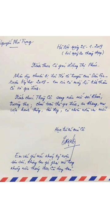 Tổng bí thư, Chủ tịch nước viết thư tay chúc tết cô giáo thời tiểu học - ảnh 1