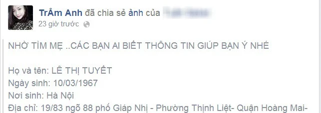 9x Hà Nội nhờ cộng đồng mạng tìm mẹ mất tích