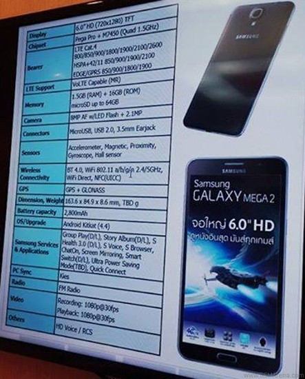 Lộ cấu hình hoàn chỉnh của Galaxy Mega 2