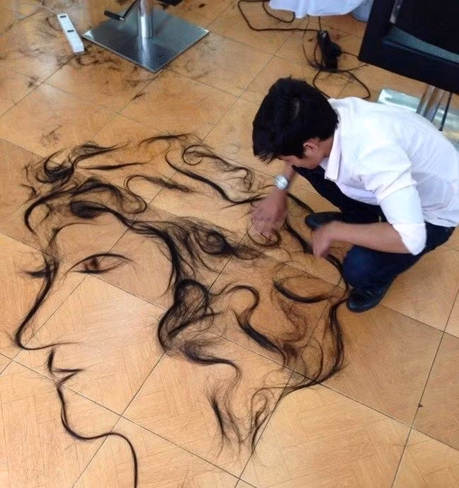9X vẽ bức tranh tóc độc đáo được dân mạng chú ý