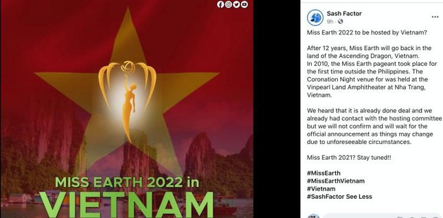 Thực hư cuộc thi Hoa hậu Trái Đất 2022 (Miss Earth) sẽ tổ chức tại Việt Nam ảnh 1 Thực hư thông tin Hoa hậu Trái Đất 2022 (Miss Earth) sẽ được tổ chức tại Việt Nam ảnh 1