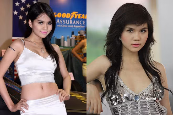 Ngọc Trinh lúc mới vào nghề thường trang điểm đậm, trông khá quê. Thân hình không được nuột nà như hiện tại.