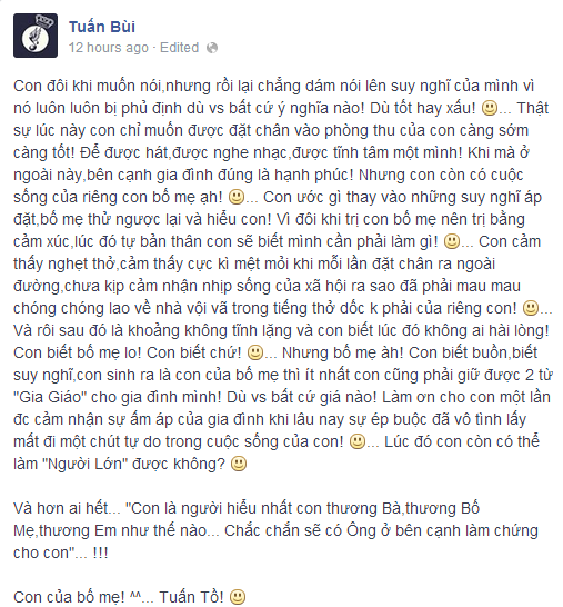 Sau scandal, Bùi Anh Tuấn bị bố mẹ quản thúc 