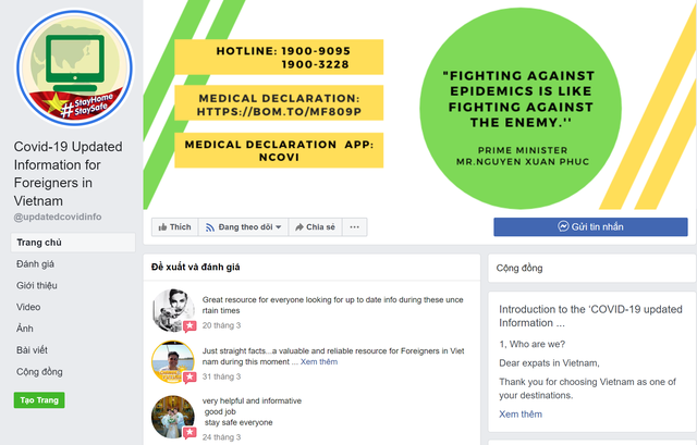 Trang fanpage “Covid-19 Updated Information for Foreigners in Vietnam” Trang fanpage “Covid-19 Updated Information for Foreigners in Vietnam”