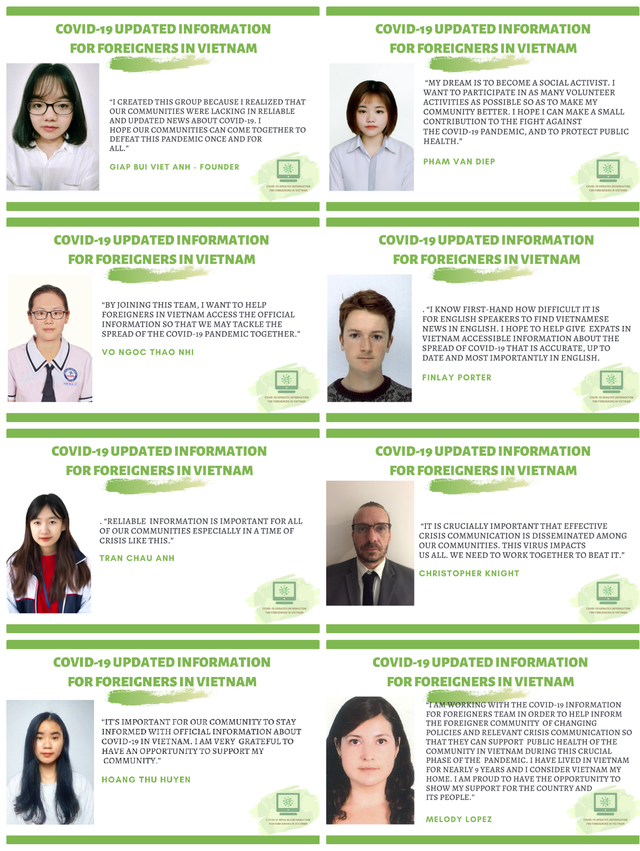 8 thành viên đang vận hành trang “Covid-19 Updated Information for Foreigners in Vietnam”. 8 thành viên đang vận hành trang “Covid-19 Updated Information for Foreigners in Vietnam”.