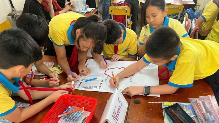 Học sinh Trường Tiểu học Đức Thọ (Hà Tĩnh) tham gia hoạt động học tập vẽ sơ đồ tư duy. Ảnh minh họa: INT