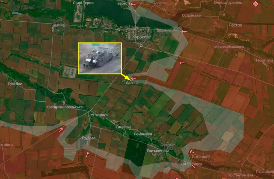 Địa điểm xe chiến đấu bộ binh BMP-3 của Nga bị phá hủy tại làng Dalnye theo hướng Kurakhiv. screenshot-14411.jpg