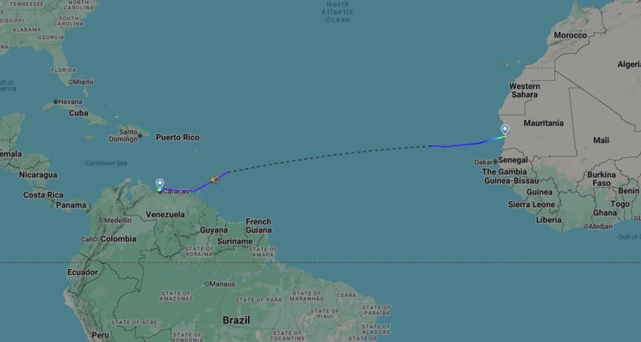Chuyến bay Il-76 của Nga tới Venezuela trên bản đồ Flightradar 24. 5464.jpg