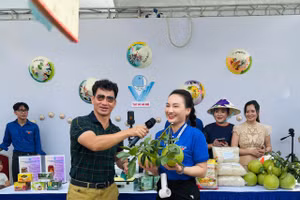 Nghệ sĩ Xuân Bắc, diễn viên Bảo Thanh cùng livestream giới thiệu sản phẩm OCOP. 