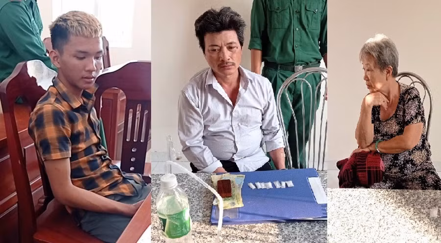 Đối tượng Khang (bên trái), Sơn (chính giữa) và Tuyết (ngoài cùng) tại đồn Biên phòng Thanh Hải.