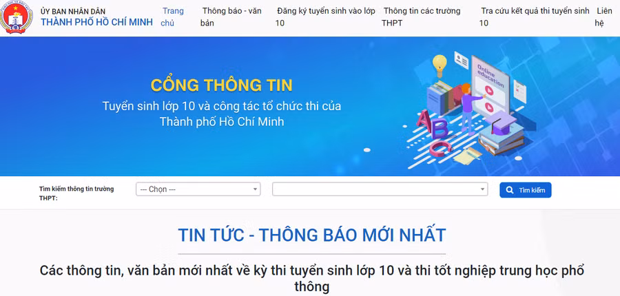Cổng thông tin tuyển sinh lớp 10 của Sở GD&amp;ĐT TPHCM.