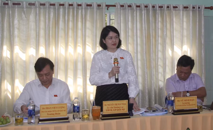 Bà Nguyễn Thị Mai Thoa phát biểu tại buổi giám sát. Bà Nguyễn Thị Mai Thoa phát biểu tại buổi giám sát.