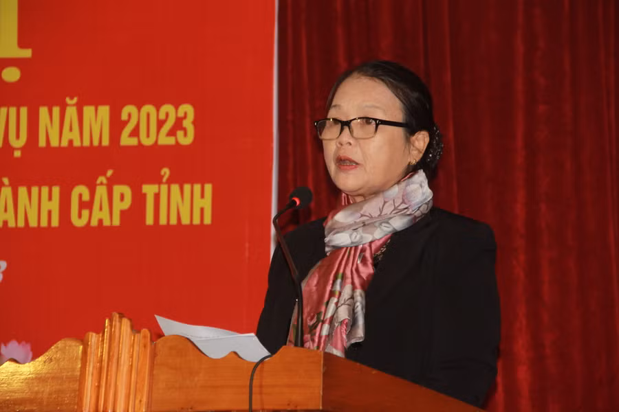Bà Trần Thị Hồng - Phó Chủ tịch Hội Khuyến học Hà Tĩnh báo cáo tại Hội nghị. Bà Trần Thị Hồng - Phó Chủ tịch Hội Khuyến học Hà Tĩnh báo cáo tại Hội nghị.