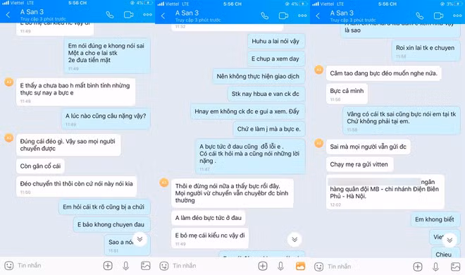 Đoạn tin nhắn vòi tiền được cho là của ông San với 1 bị hại. Ảnh: Thanh Niên