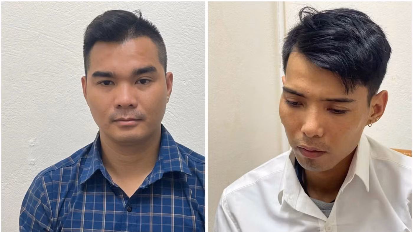 Đối tượng Bùi Văn Quyền (áo xanh) và Nguyễn Văn Cường (áo trắng).