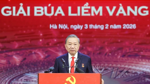 Tổng Bí thư Tô Lâm phát biểu tại buổi lễ. (Ảnh: Thống Nhất/TTXVN)