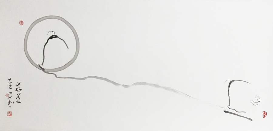 Khoảng trống chiếm phần lớn tác phẩm trong tranh thiền của Trầm Kim Hoà.