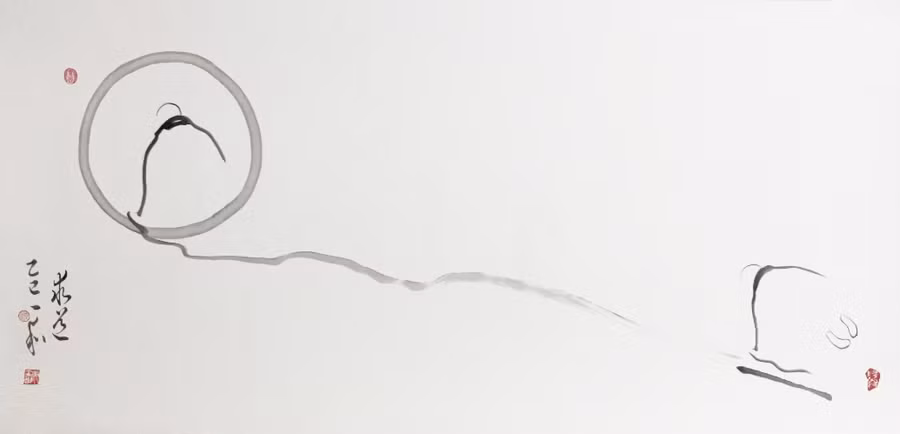 Khoảng trống chiếm phần lớn tác phẩm trong tranh thiền của Trầm Kim Hoà.