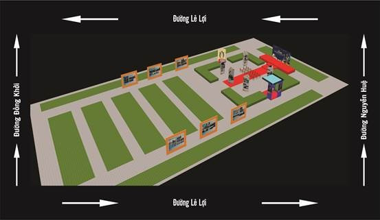 Phối cảnh tổng thể không gian triển lãm “TPHCM vươn mình cùng đất nước qua góc nhìn điện ảnh” - Ảnh: BTC.