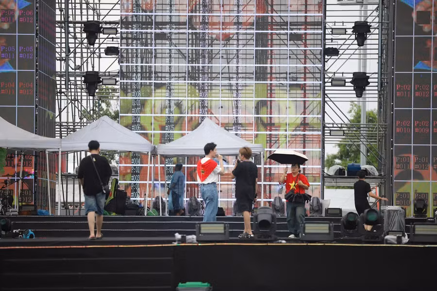 Các nghệ sĩ tại buổi tập chiều 26/8. (Ảnh Bộ VHTTDL)