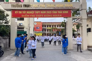 Thí sinh Hưng Yên dự thi tốt nghiệp THPT 2025 tại điểm thi Trường THPT Hưng Nhân (Long Hưng, Hưng Yên)