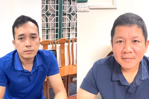 Đỗ Mạnh Đăng và Luyện Phúc Hưng tại Cơ quan điều tra. Ảnh: Công an tỉnh Hưng Yên.