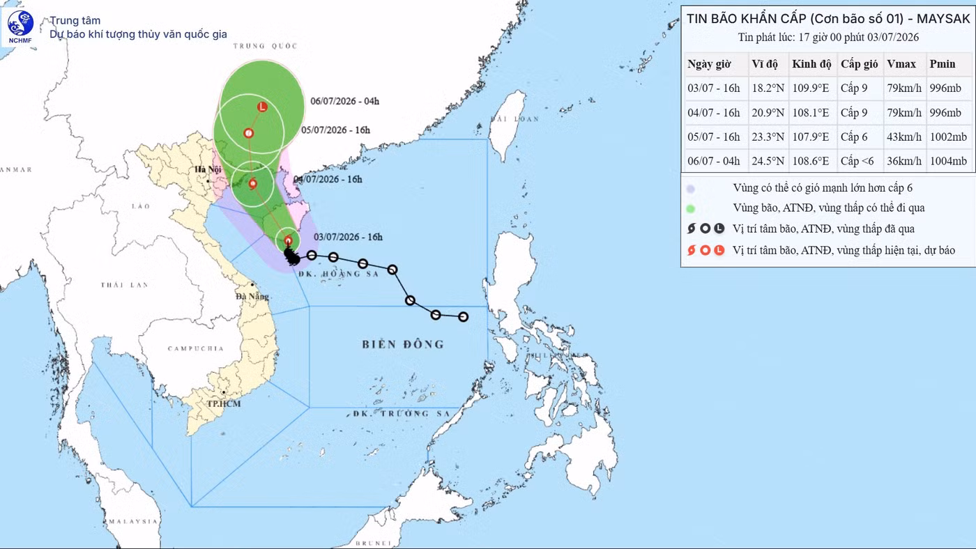 Bão số 1 gây mưa to, cách Quảng Ninh khoảng 400km