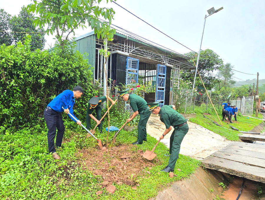 Đoàn viên thanh niên cùng lực lượng vũ trang các đơn vị đóng chân trên địa bàn huyện Mường Nhé ra quân trồng cây xanh. tinh-nguyen-he-4.jpg