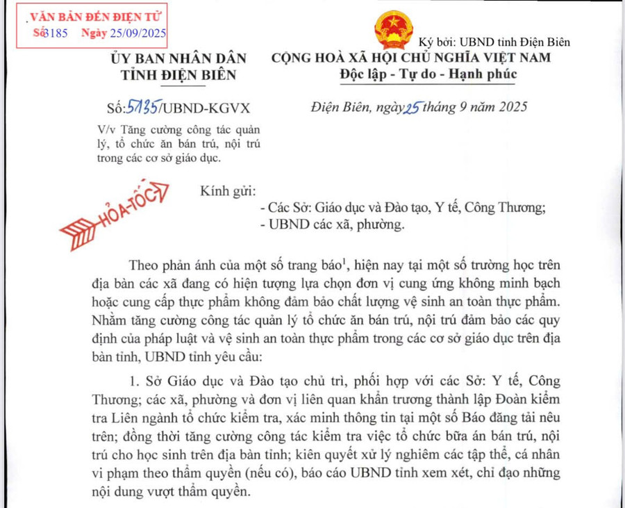 UBND tỉnh Điện Biên chỉ đạo các cơ quan liên quan cùng chính quyền địa phương khẩn trương vào cuộc. bua-an-noi-tru-1.jpg
