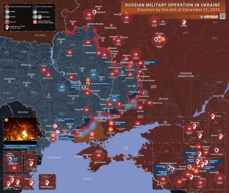 Bản đồ chiến sự Ukraine ngày 12/12/2025. (Ảnh: Rybar) ban-do-chien-su-1.jpg