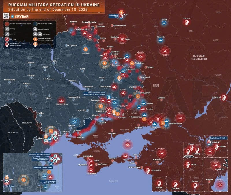 Bản đồ chiến sự Ukraine ngày 19/12/2025. (Ảnh: Rybar) ban-do-chien-su-1.jpg